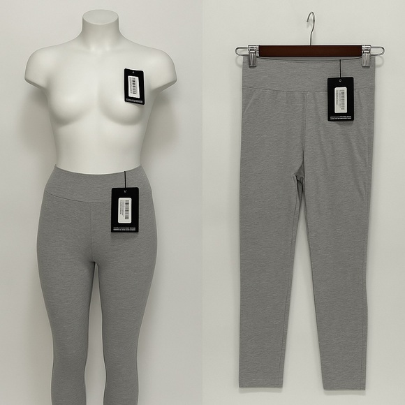 MF-256. Essential Gray Cotton Blend Jersey High Waisted Leggings - Picture 1 of 4